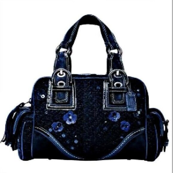 Coach Soho Midnight Blue Tweed & Suede Leather Sequin East West Satchel 10071 - Picture 1 of 16